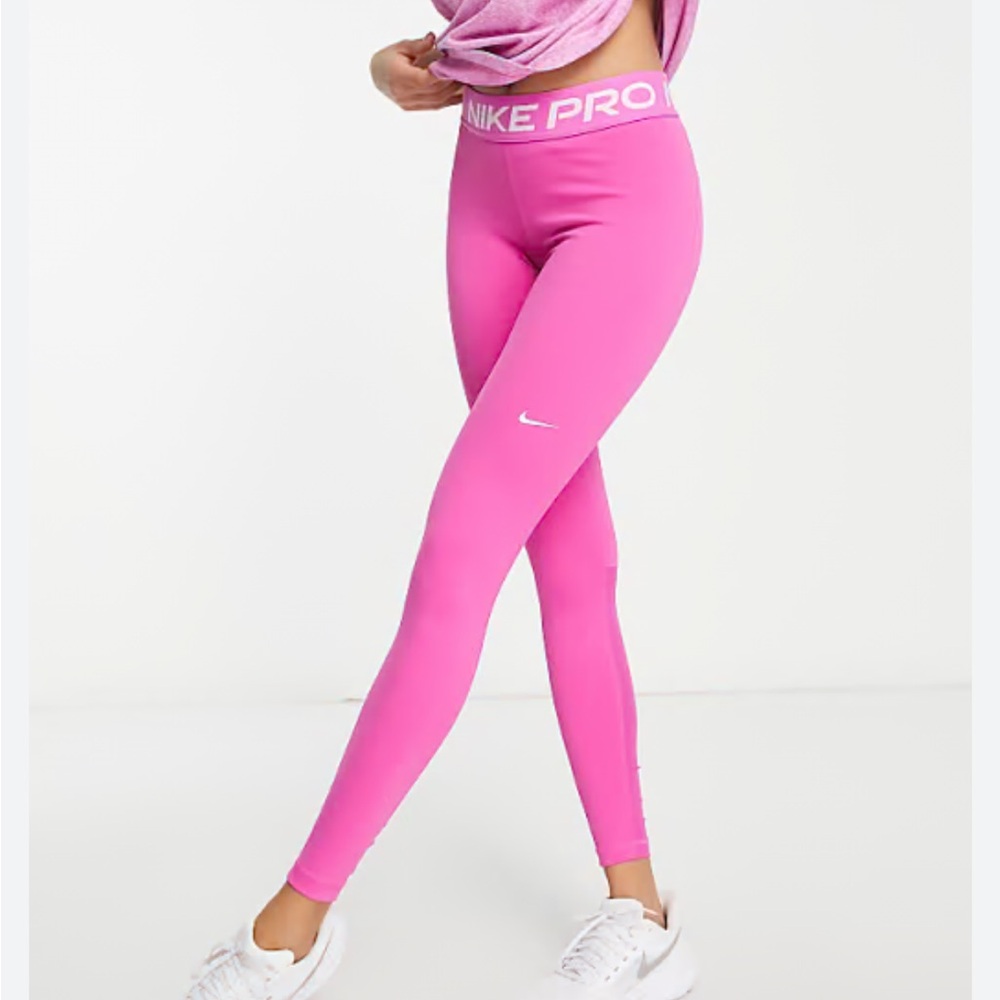 Nike Pro Women's Mid-Rise Mesh-Panelled Leggings - Playful Pink/White size M
